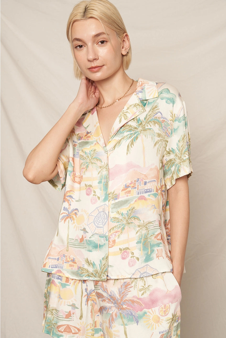 Beachy Print Short Sleeve Shirt and Short Set