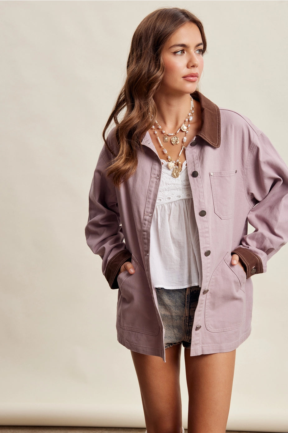 Mauve Contrast Collar Utility Barn Jacket