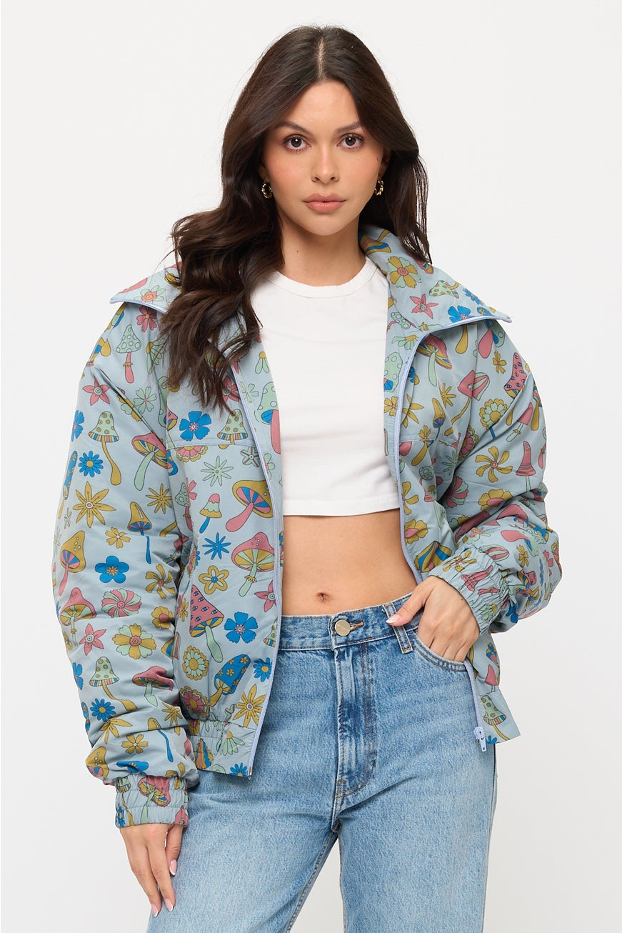Colorful Floral Mushrooms Print Jacket