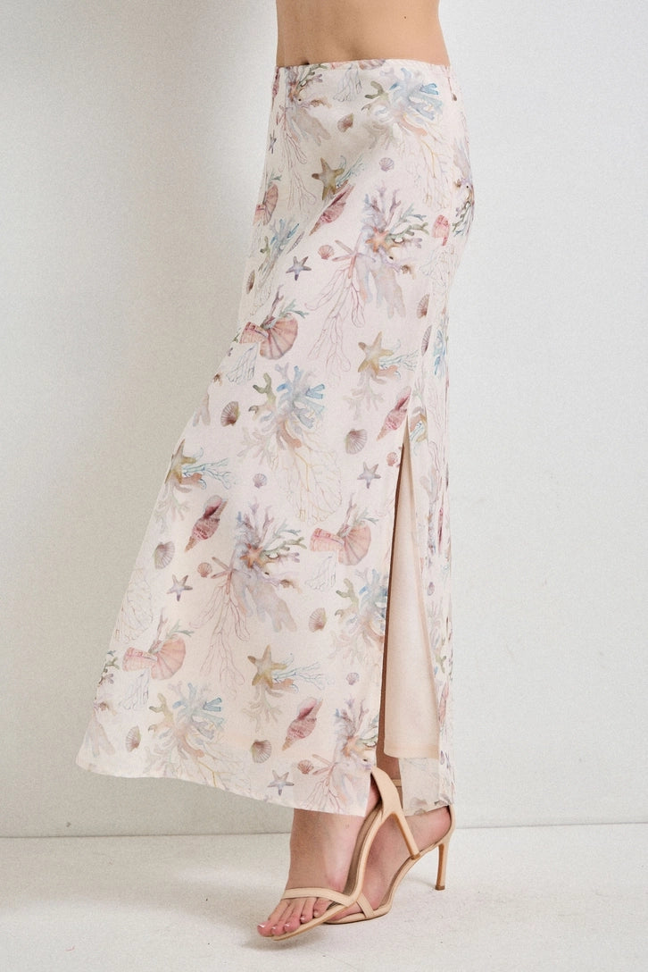 Coral Reef Print Midi Skirt