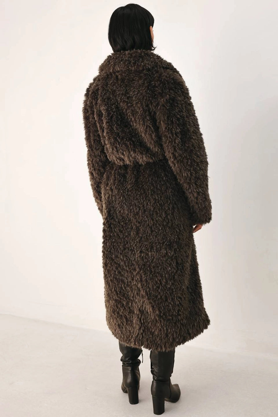 Brown Faux Fur Midi Coat