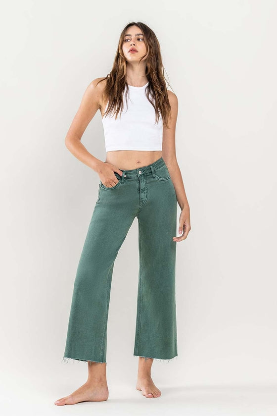 Mallard Green High Rise Crop Wide Leg Jeans