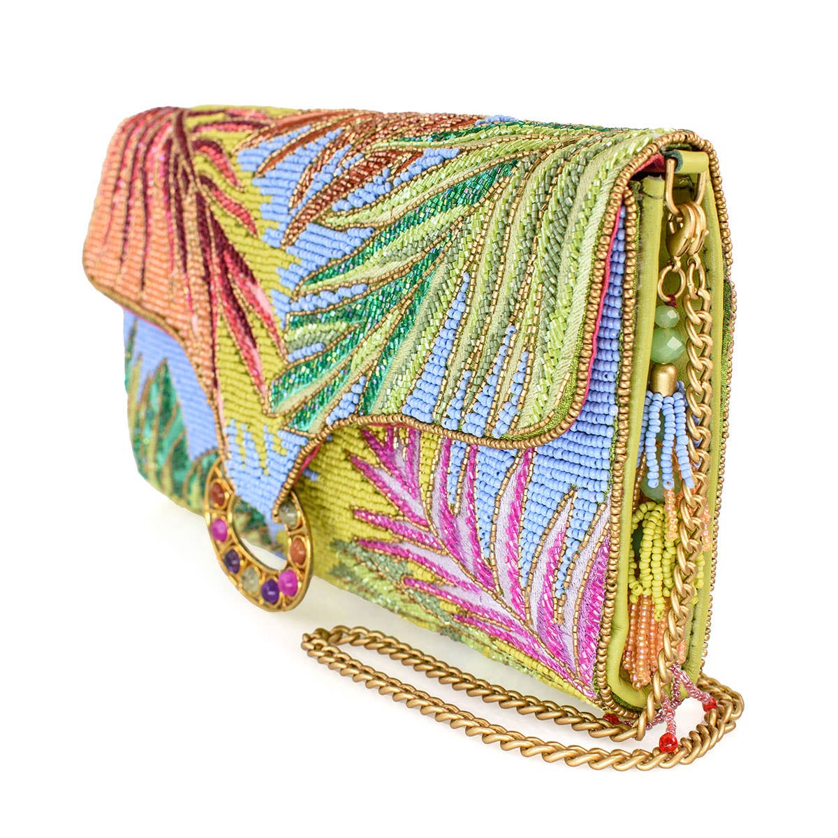 Mary Frances Tropics Palm Beaded Palm Fronds Crossbody/Clutch Handbag
