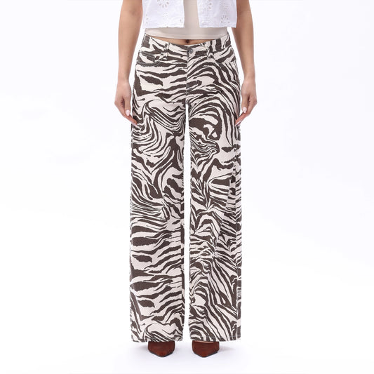 Zebra Print Mid-Rise Wide Leg Jeans