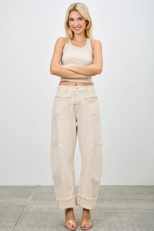 Beige Western Barrel Pants