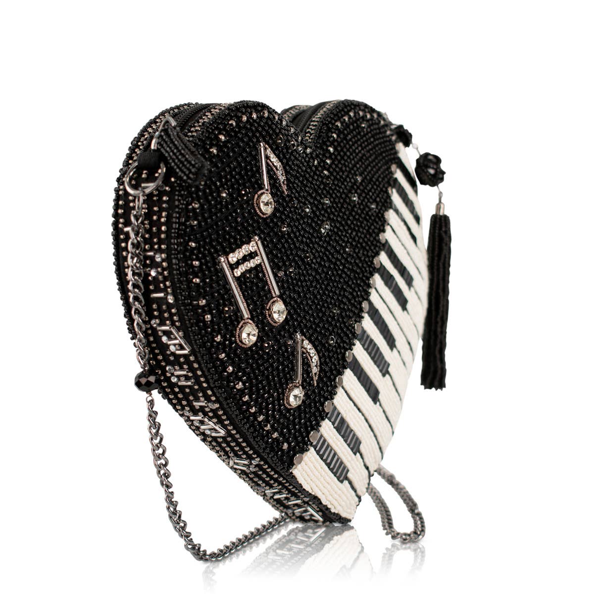 Mary Frances Heart Beat Heart Shaped Beaded Piano Keys Crossbody Handbag