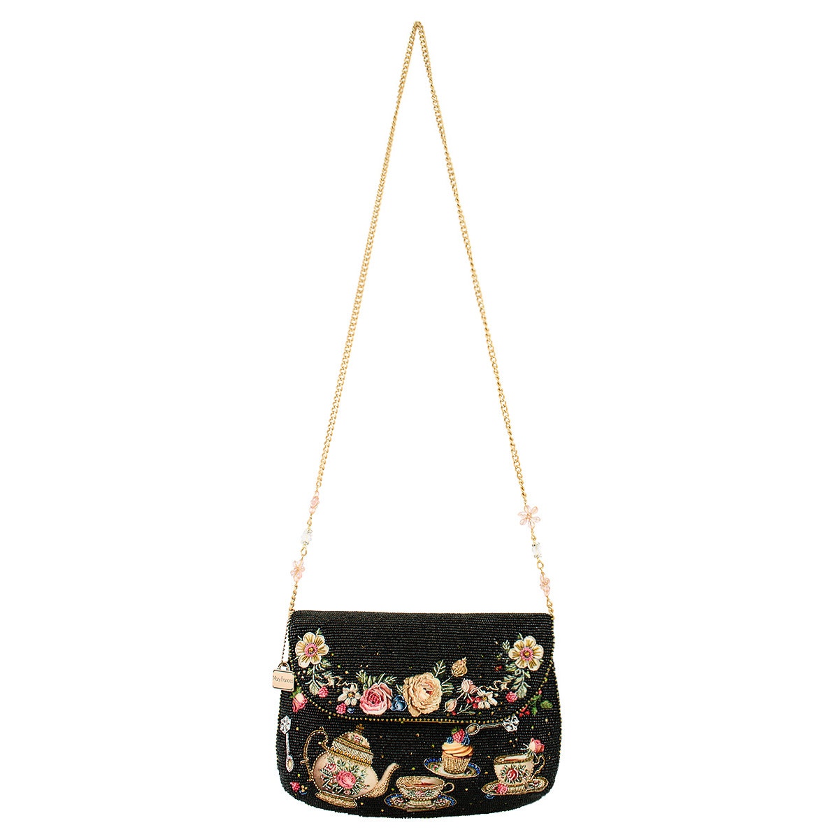 Mary Frances Tea Time Black and Gold Fairytale Beaded Crossbody Handbag