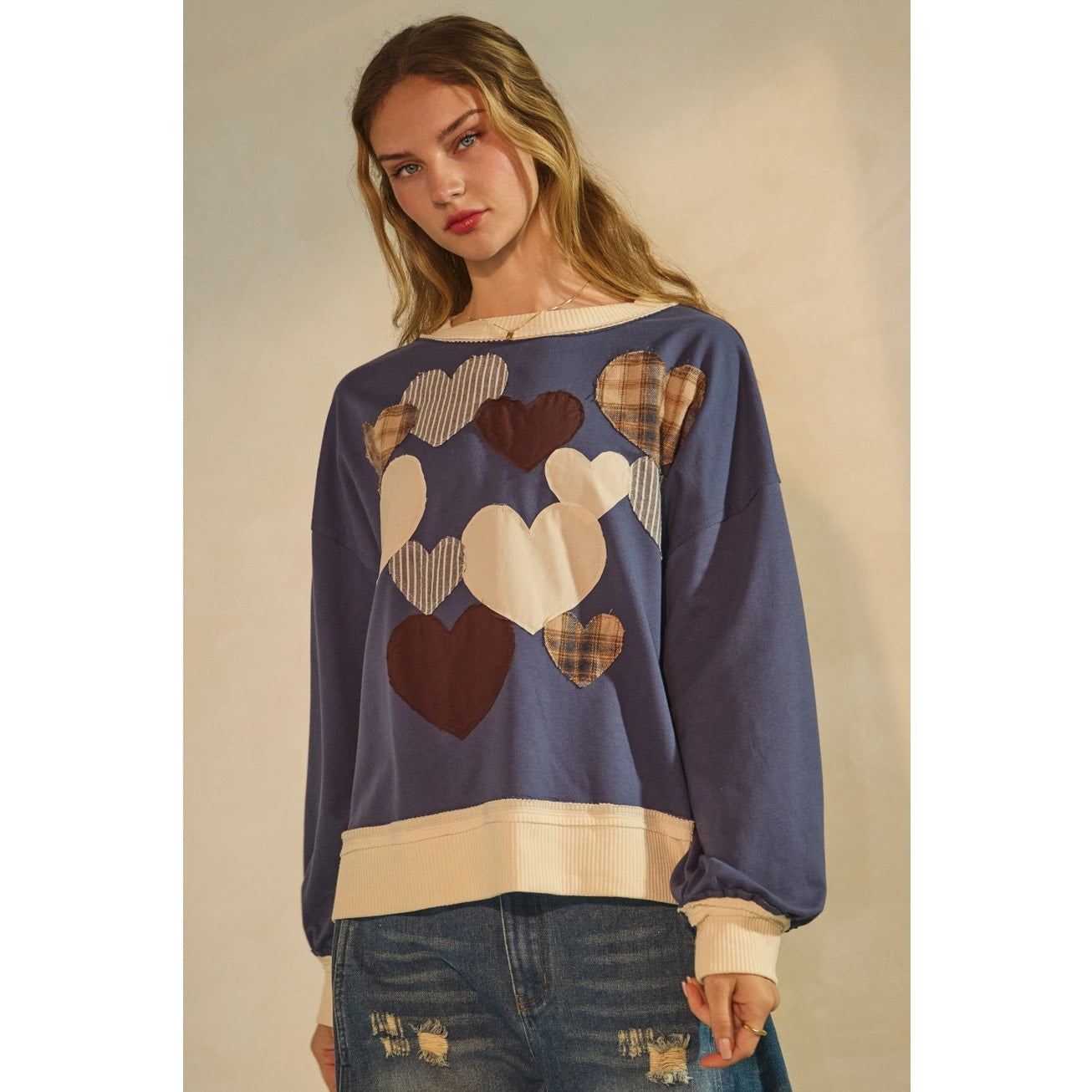 Navy Heart Applique Sweatshirt