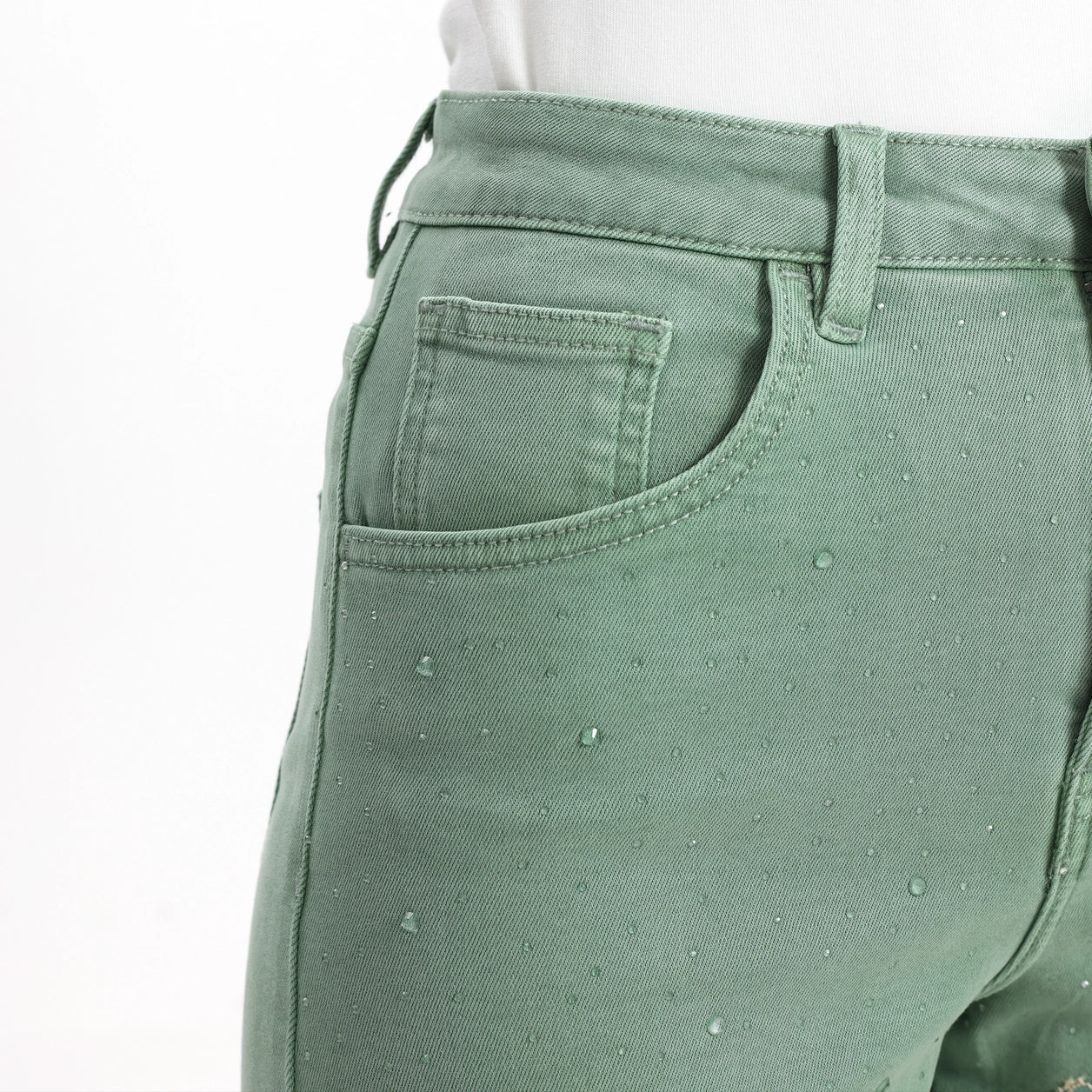 Emerald Green High Rise Lace Pants with Rhinestones