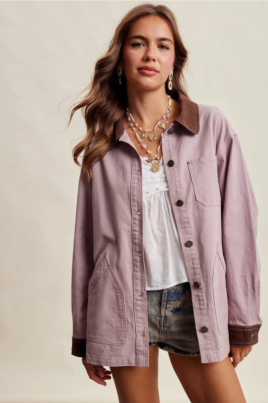 Mauve Contrast Collar Utility Barn Jacket