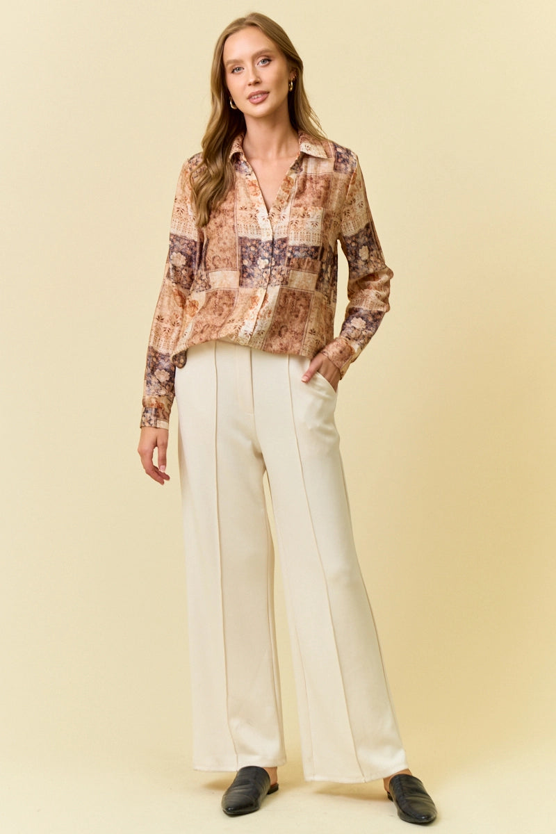 Burnt Orange Floral Button Down Shirt