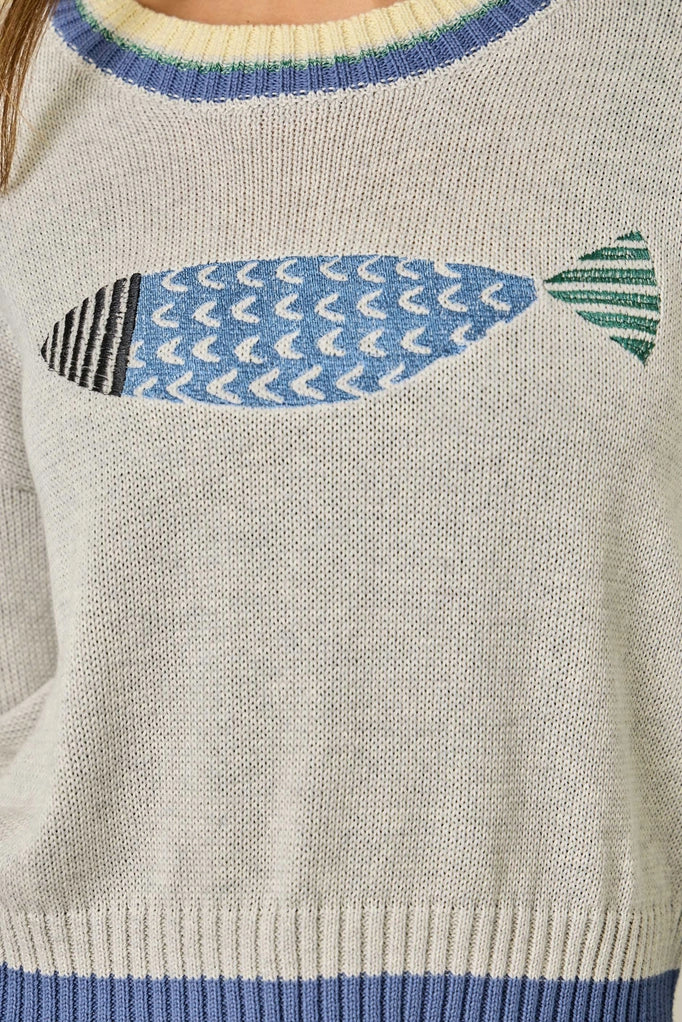 Fish Color Block Pullover Sweater