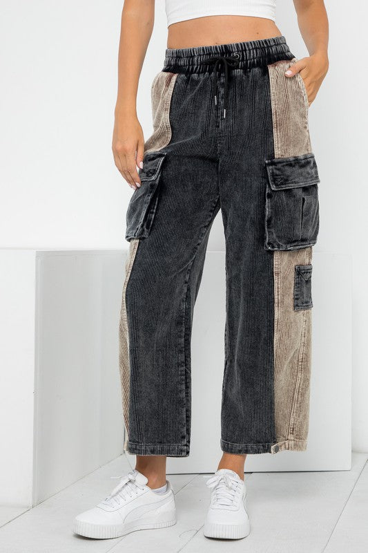 Color Block Corduroy Cargo Pants