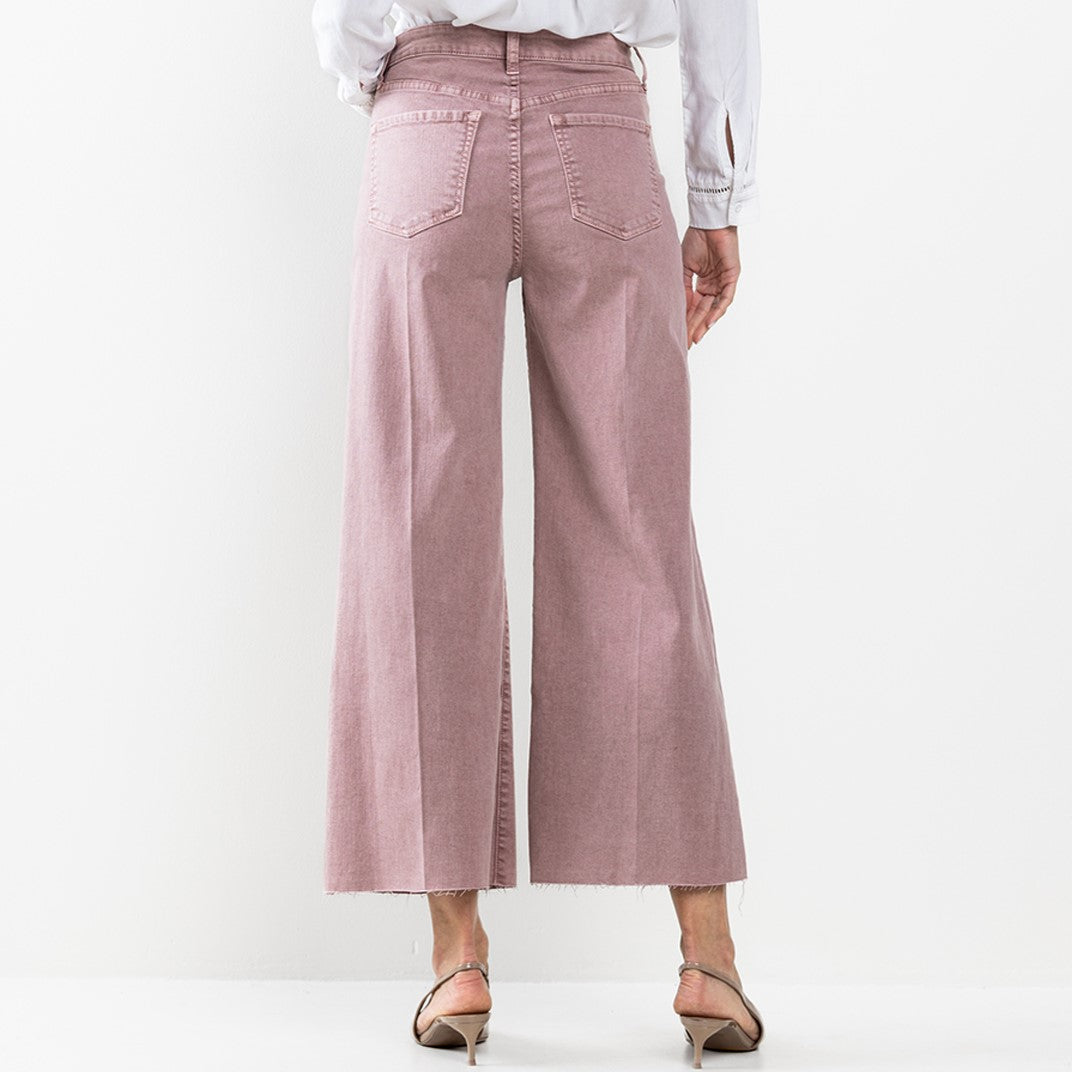 Burlwood Pink Raw Hem Wide Leg Crop Jeans