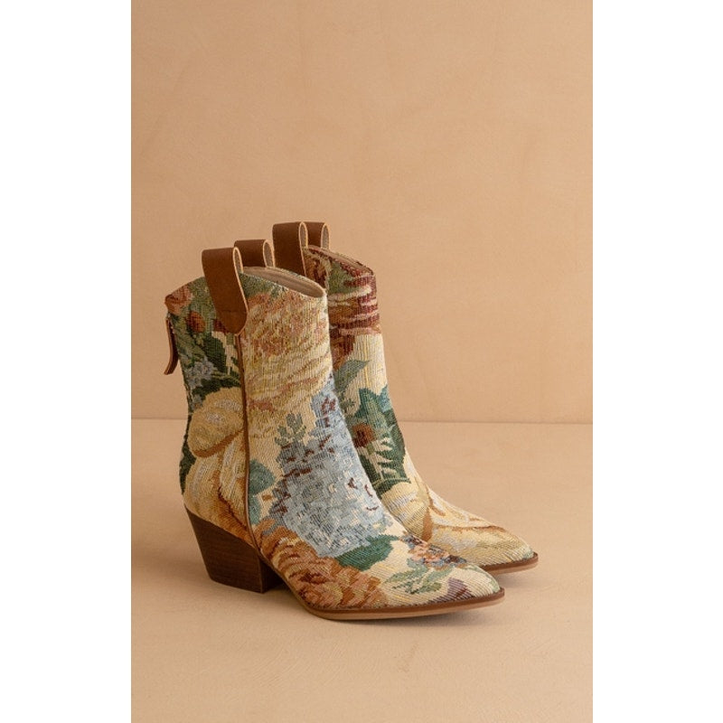 The Kaiya Floral Tapestry Western Bootie