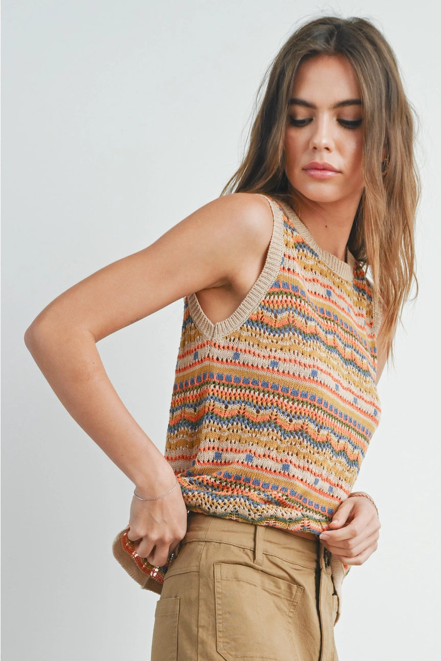 Taupe Geo Pattern Knit Top