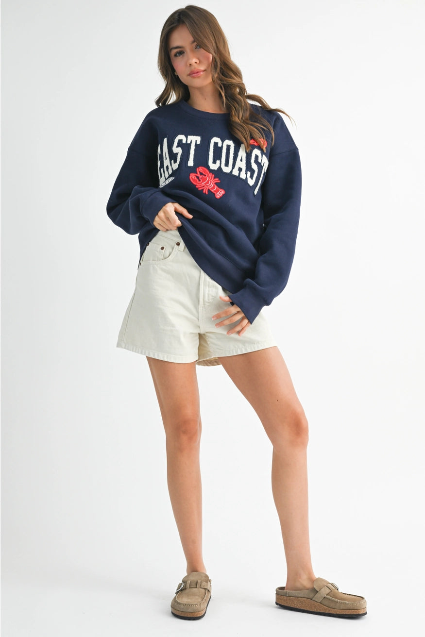 East Coast Navy Vintage Fleece Pullover Sweatshirt