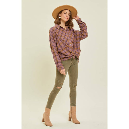 Purple Western Washed Oversized Plaid Shirt