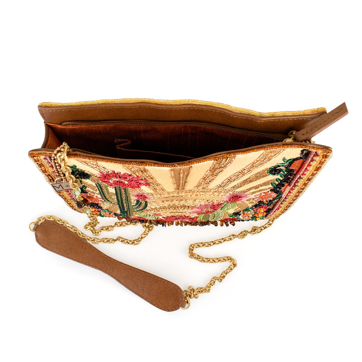 Mary Frances Desert Sunrise Beaded Cactus and Floral Crossbody Handbag