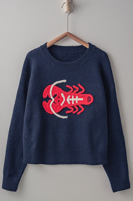 Embroidered Red Lobster Nautical Sweater