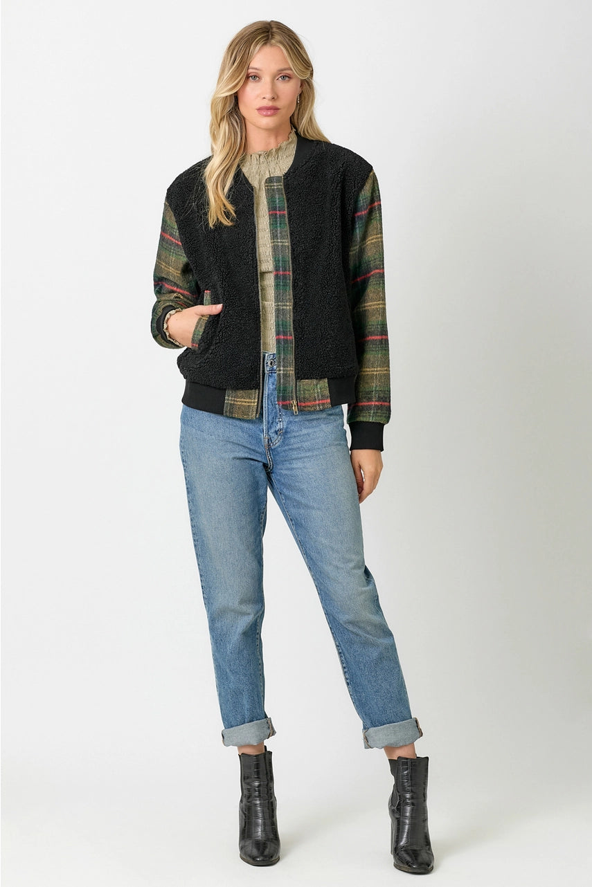 Mix Media Fur Bomber Jacket