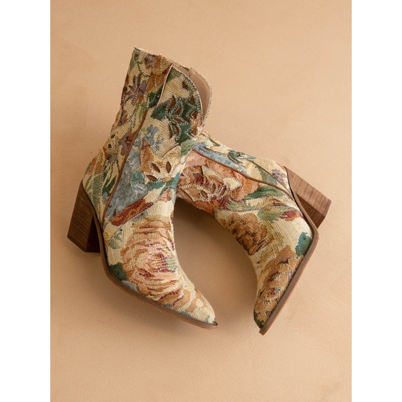 The Sorrel Floral Tapestry Western Bootie