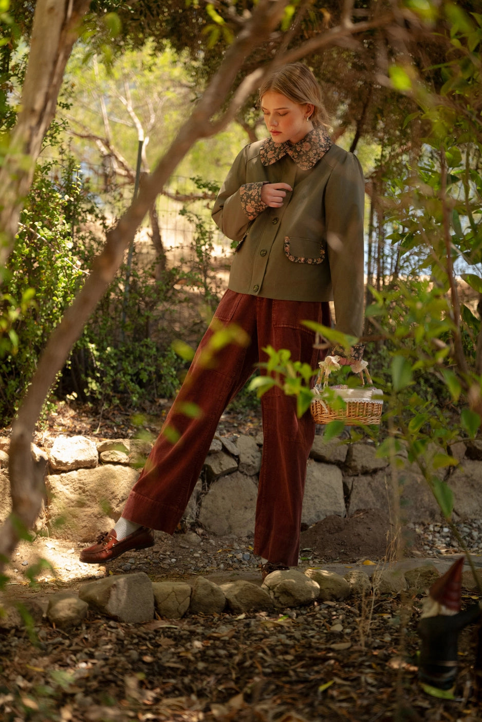 Deep Khaki Utility Jacket With Contrast Floral