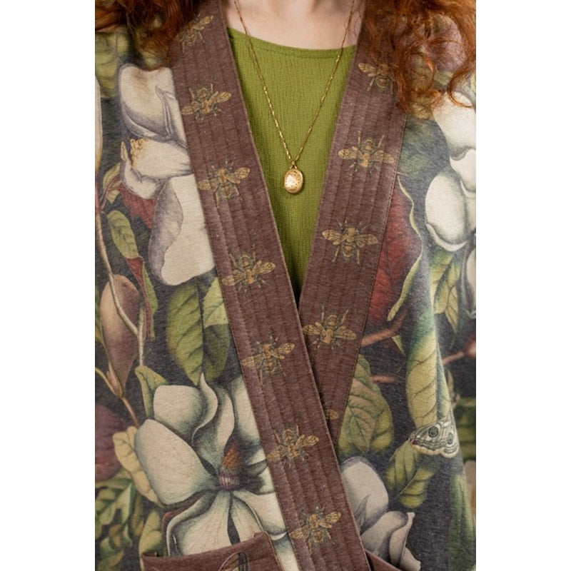 Fleur De Lune Fleece Cottage Cardigan Jacket w/ Floral Print