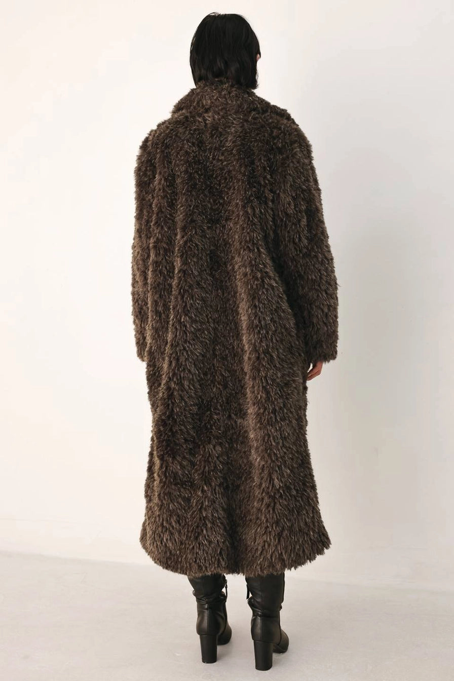 Brown Faux Fur Midi Coat