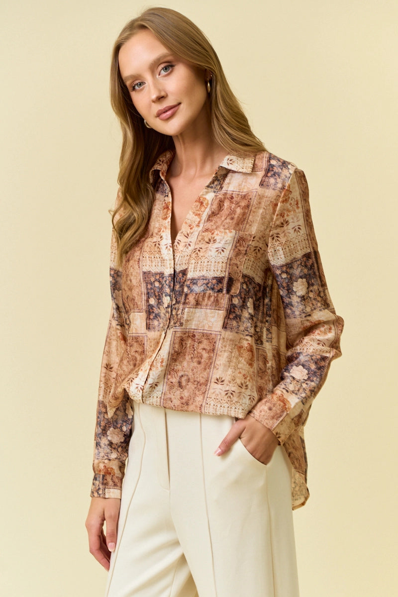 Burnt Orange Floral Button Down Shirt