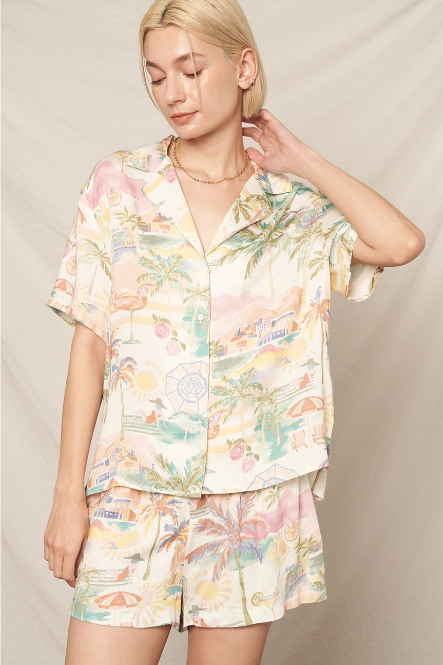 Beachy Print Short Sleeve Shirt and Short Set