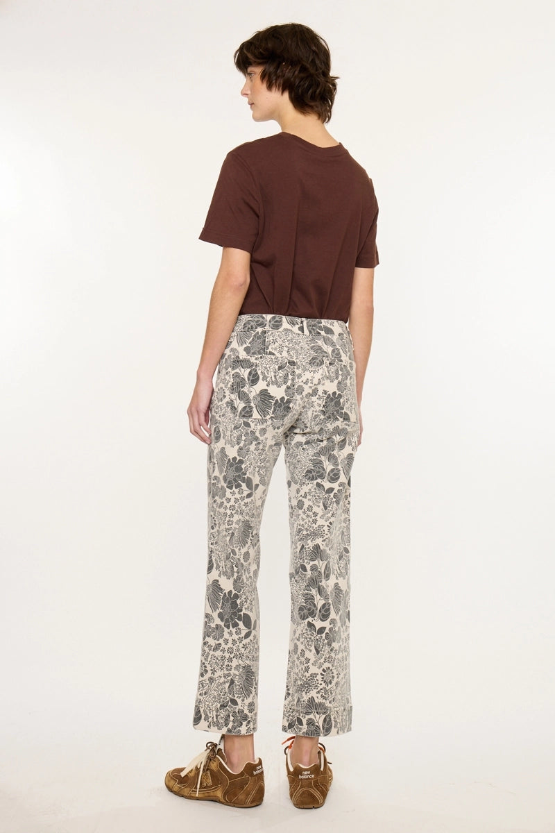 Ecru Mid-Rise Slim Ankle Nature Print Jeans