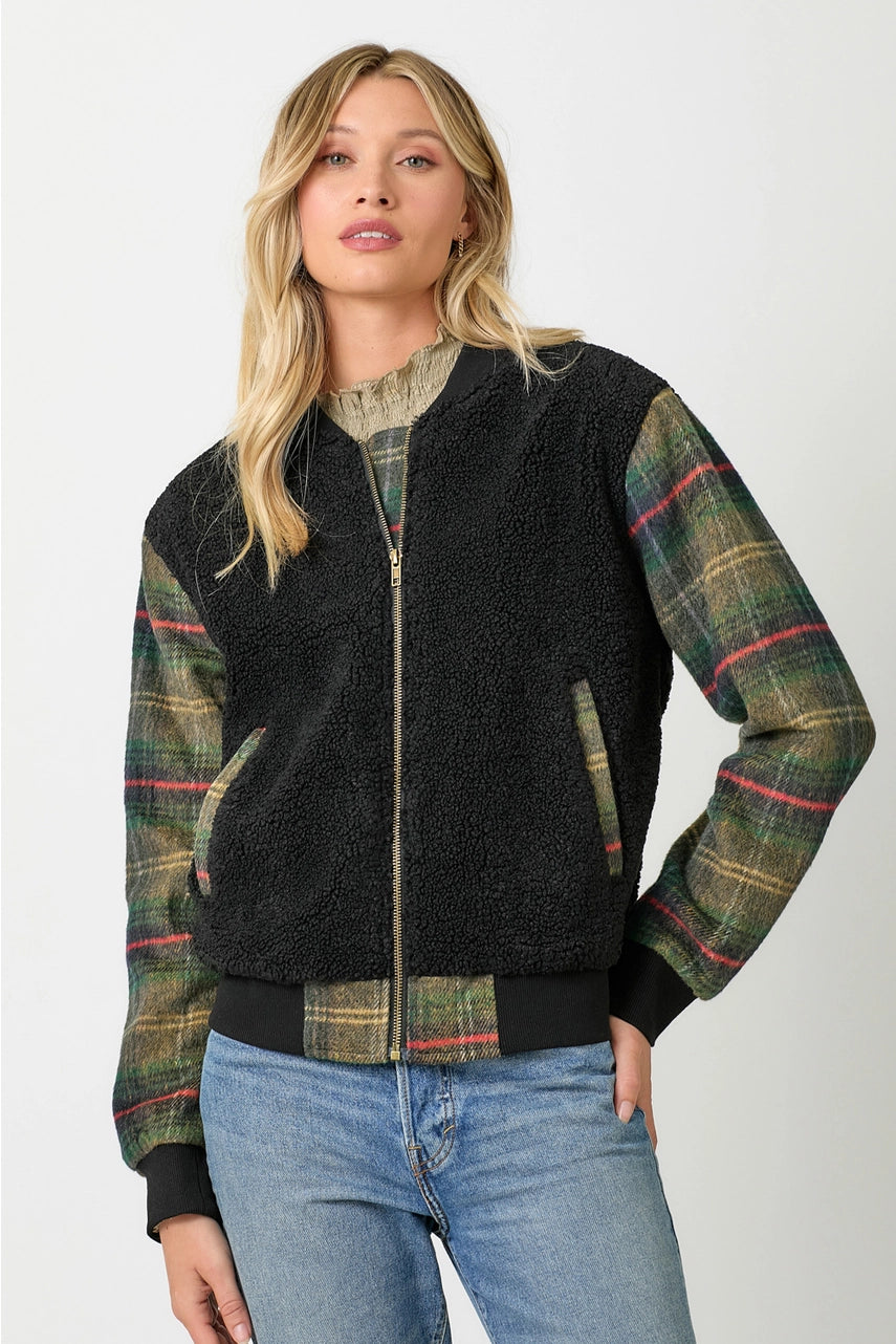 Mix Media Fur Bomber Jacket