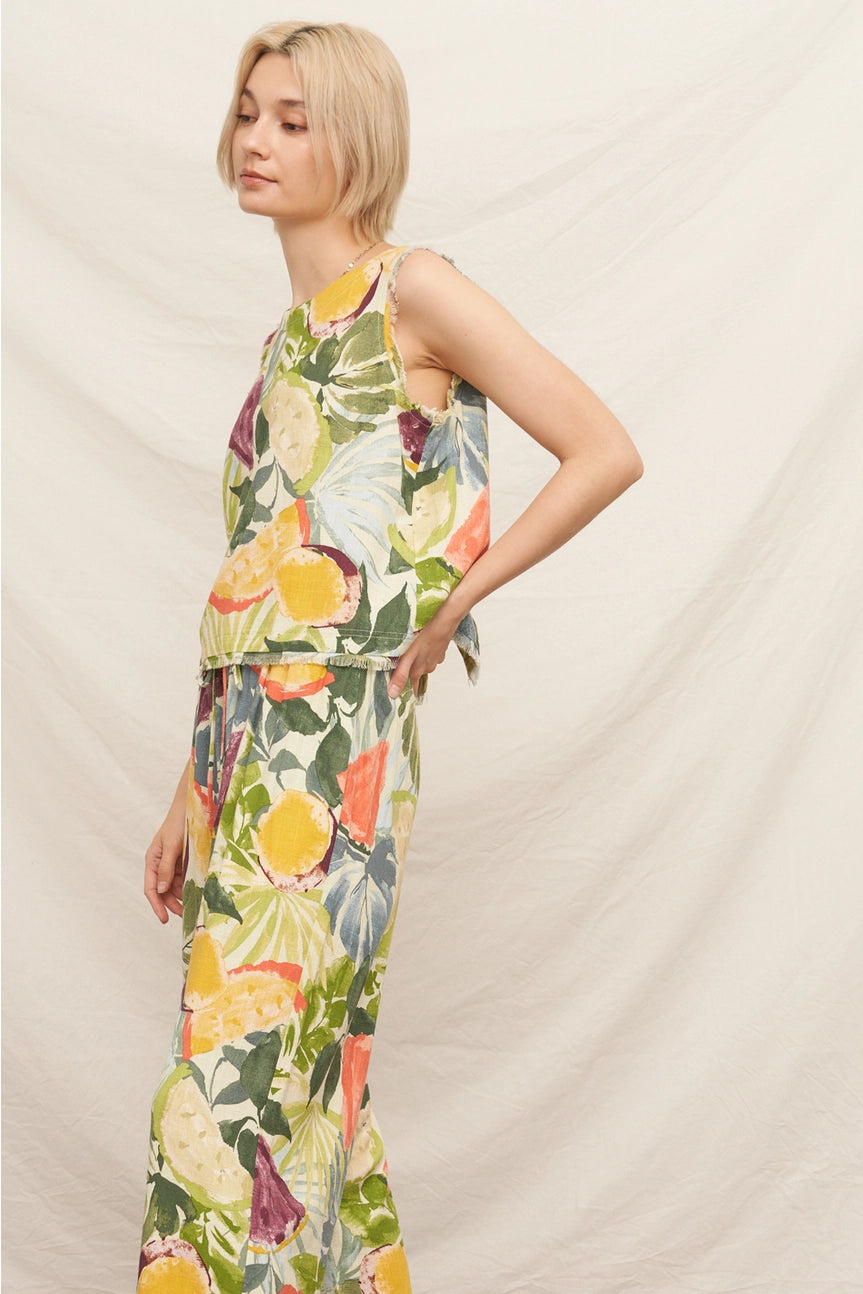 Tropical Fruit Print Sleeveless Top