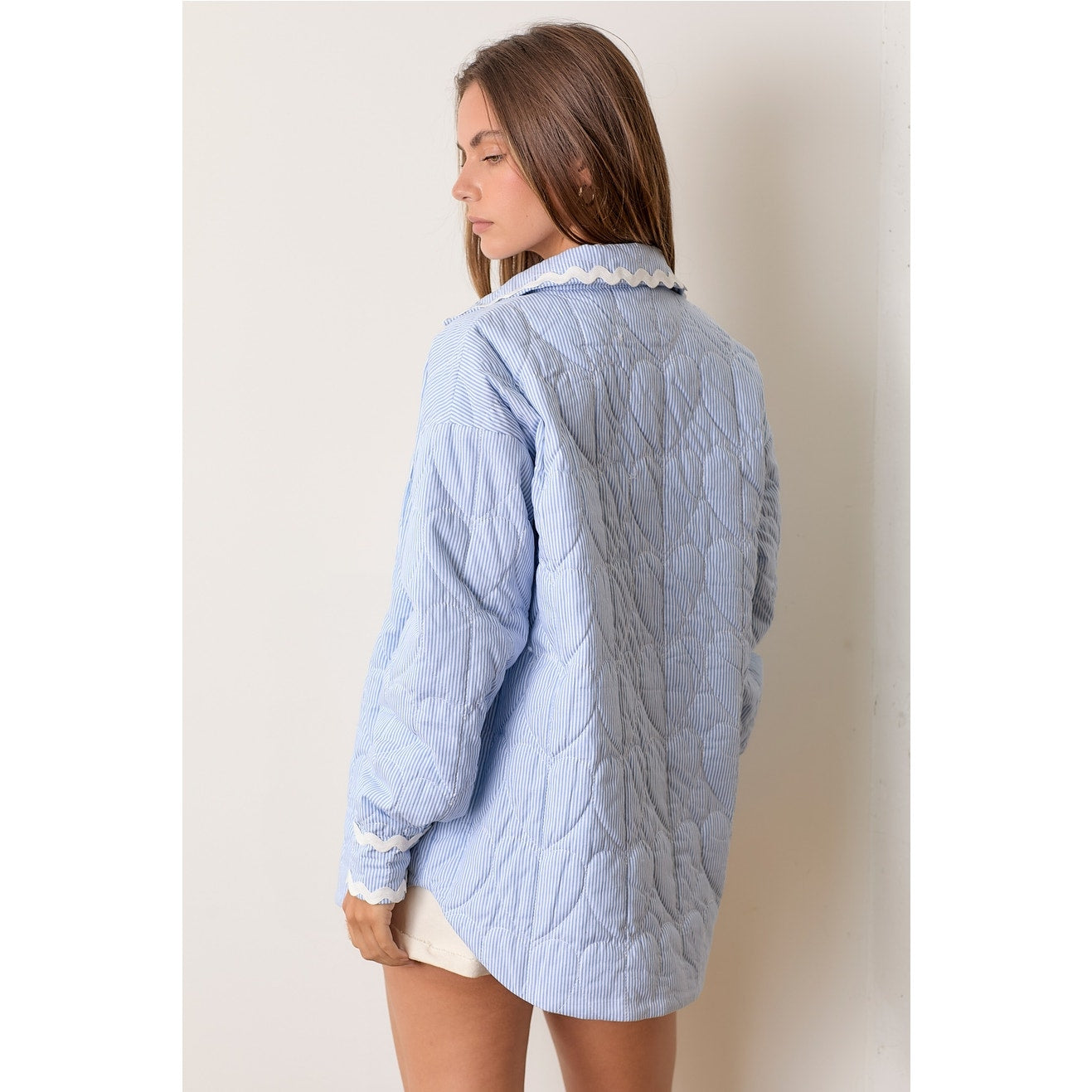 Blue Striped Quilted Shacket