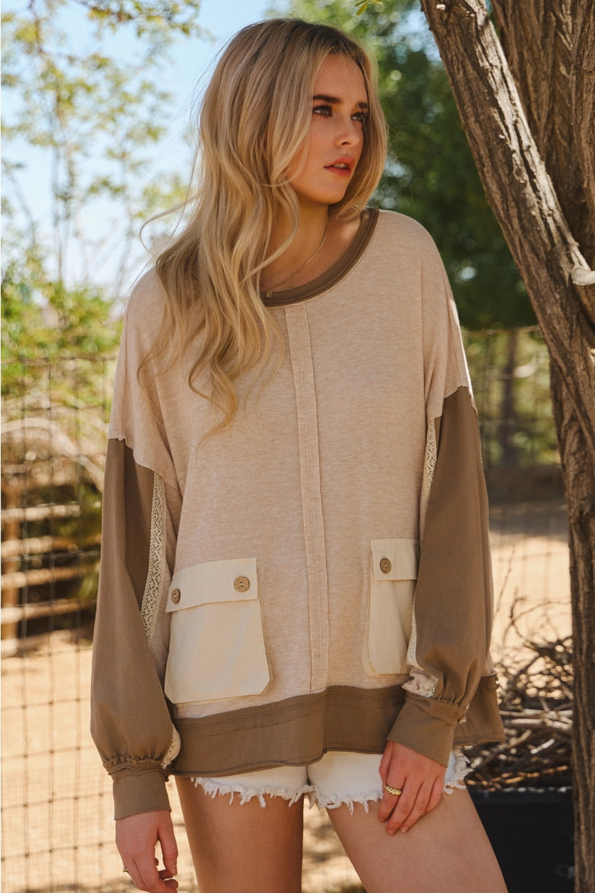 Oatmeal Color-block Sweatshirt