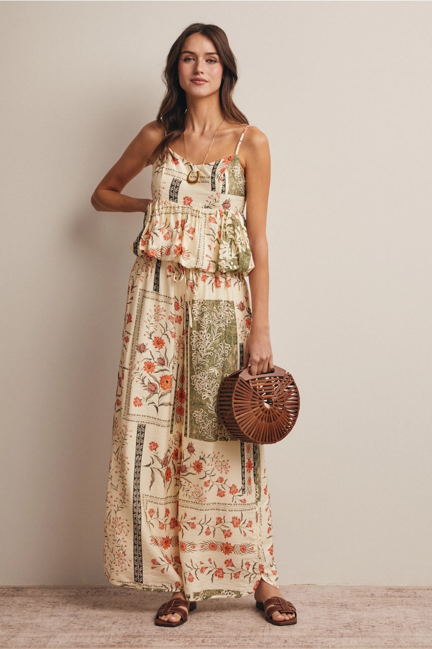 Patchwork Floral Wide-Leg Pants