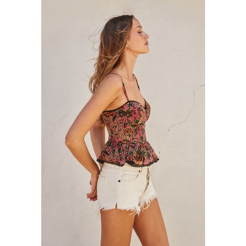 Vintage Rose Lurex Flared Cami Top