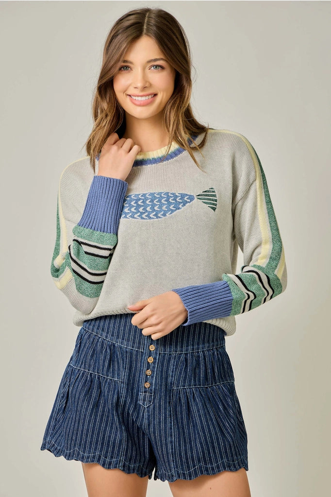 Fish Color Block Pullover Sweater