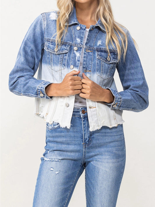Tidal Waves Classic Crop Jacket W Bottom Bleach Detail