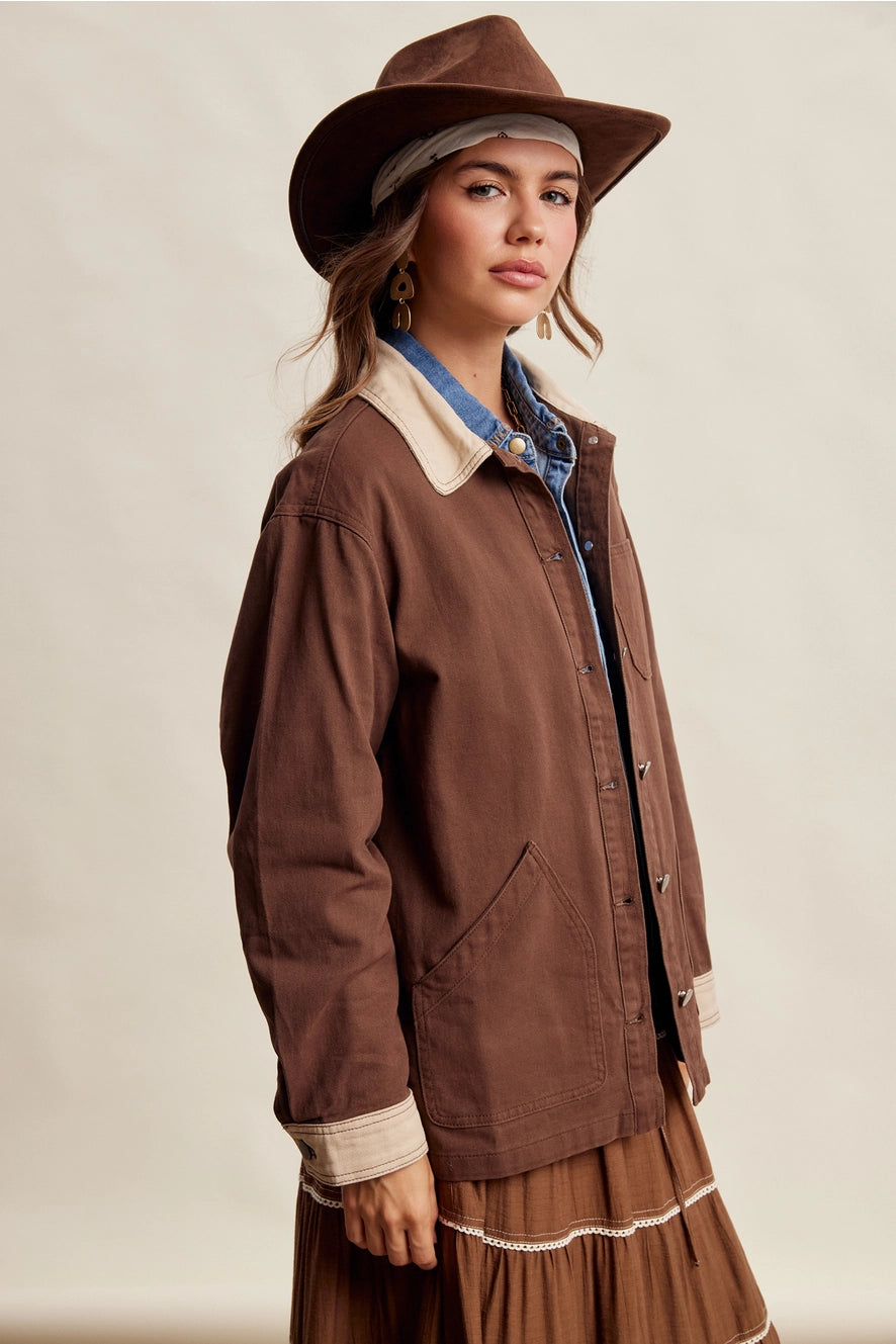 Espresso Contrast Collar Utility Barn Jacket