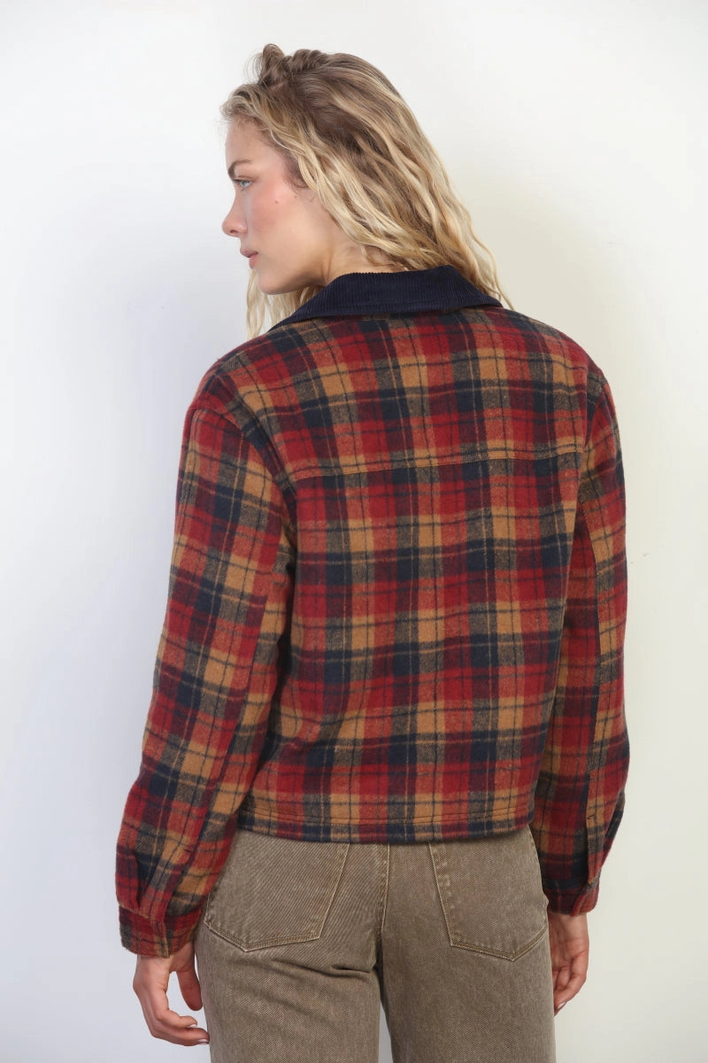 Burgundy Heavy Cotton Plaid Barn Jacket