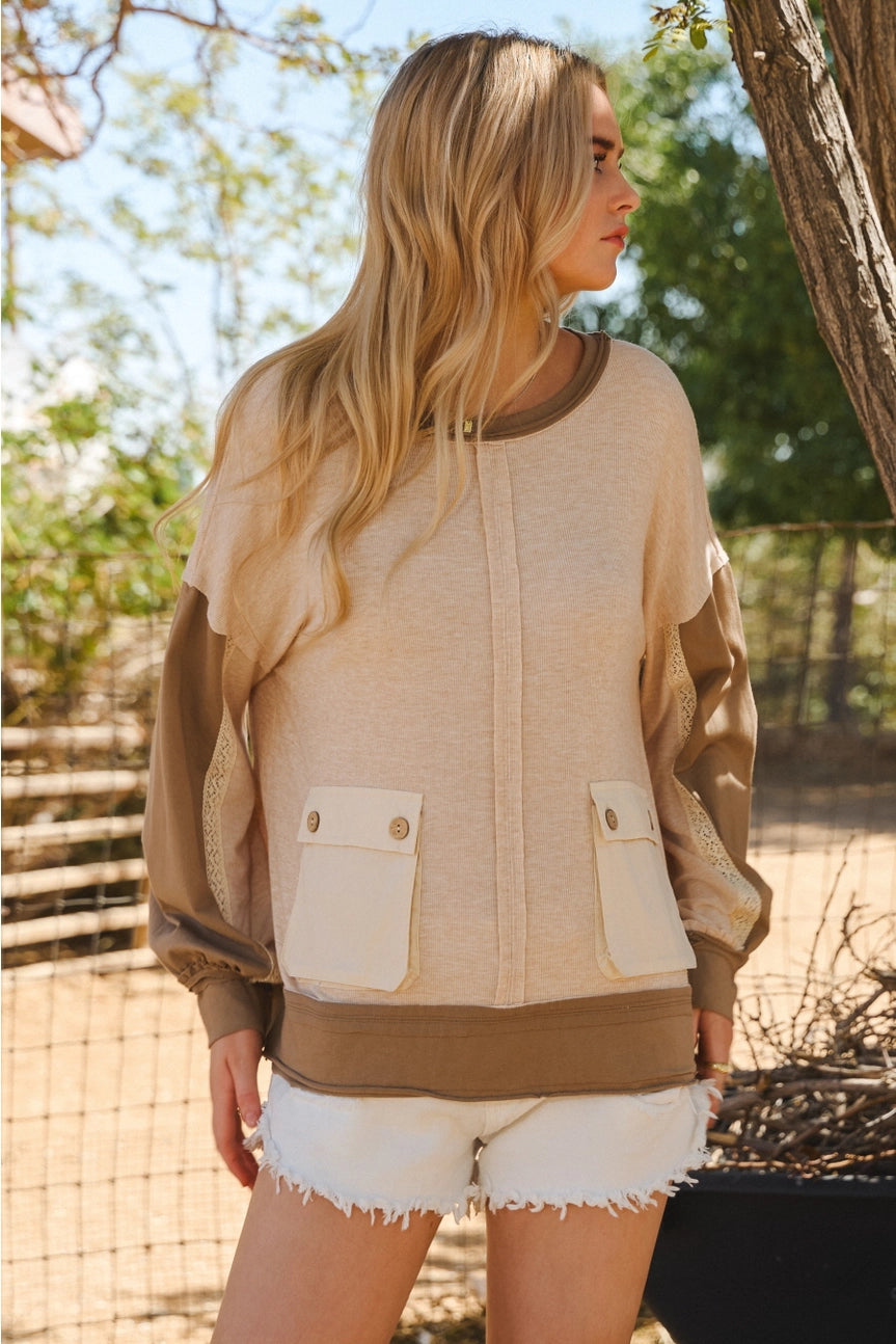 Oatmeal Color-block Sweatshirt