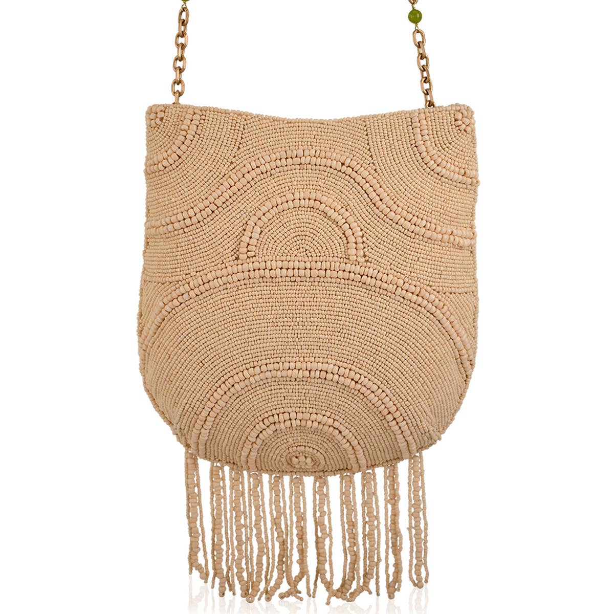 Mary Frances Coconutty Palmtree and Beaded Fringe Crossbody Handbag