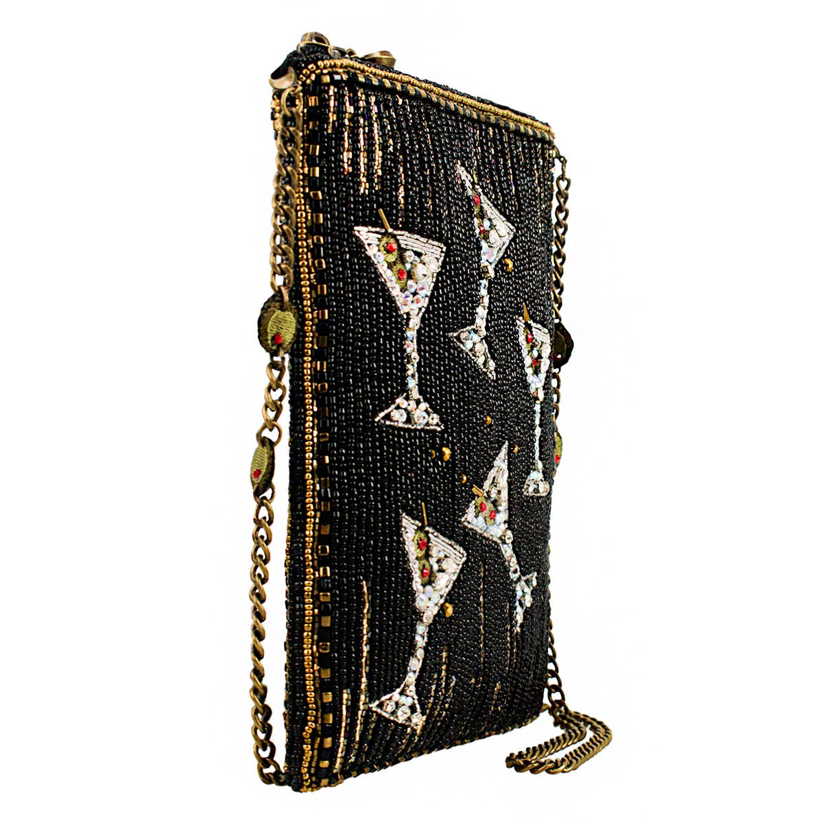 Mary Frances Sip Happens Black and Diamond Beaded Martini Crossbody