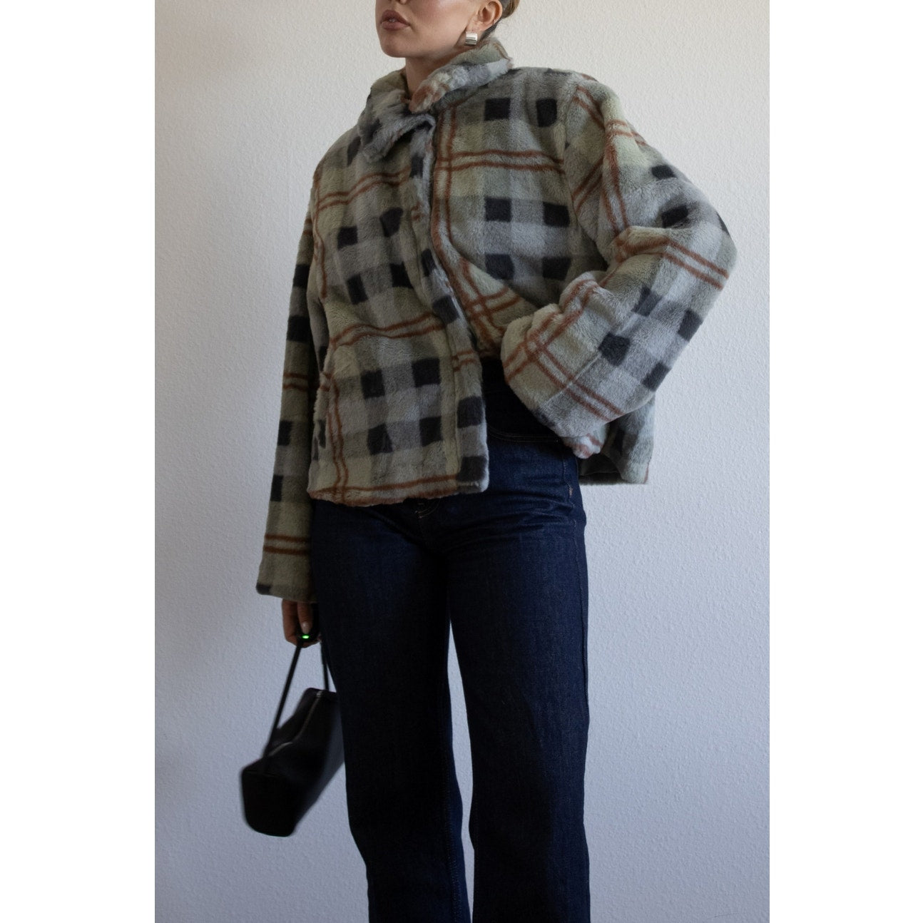 Icy Plaid Faux Fur Jacket
