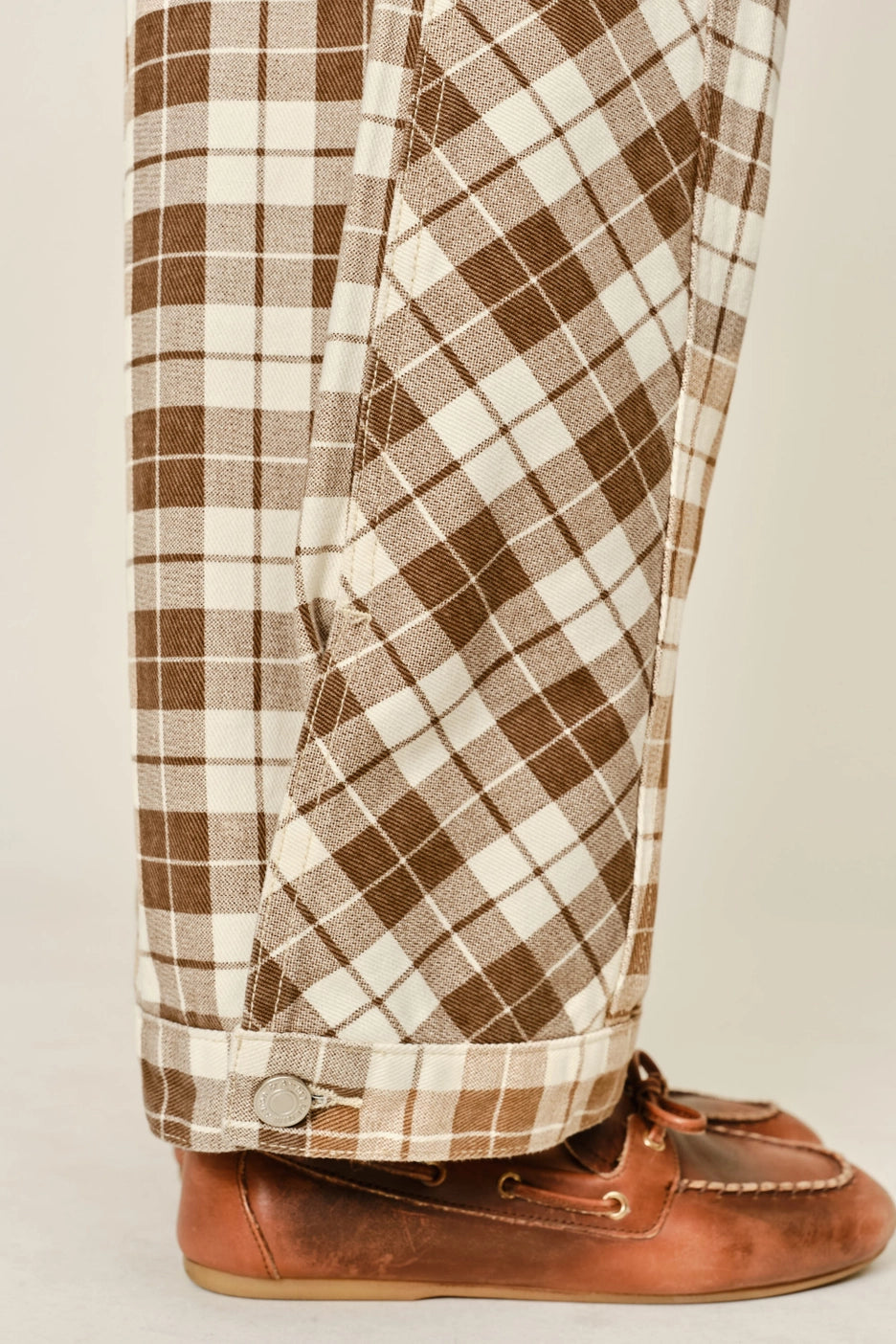 Oxford Plaid Wide Leg Cotton Pants