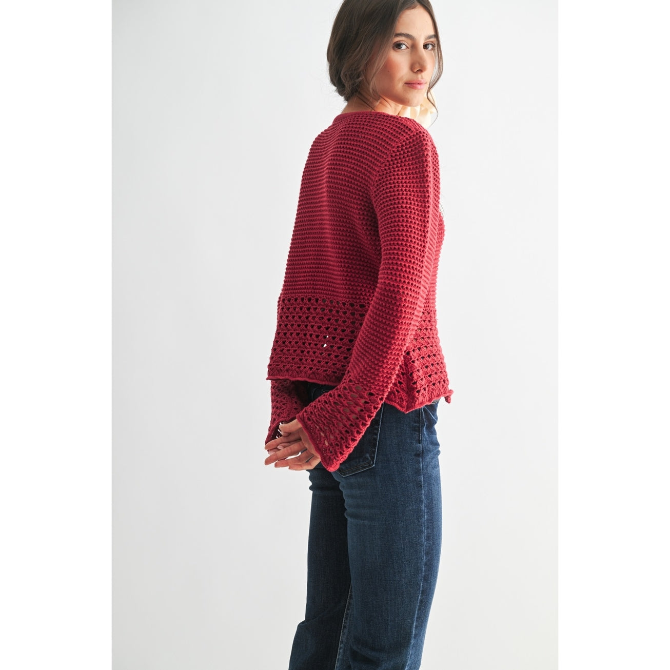 Crimson Red Crochet Cardigan