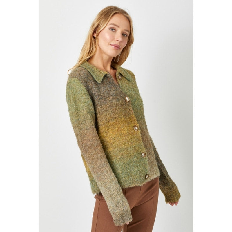 Olive Fuzzy Collared Cardigan