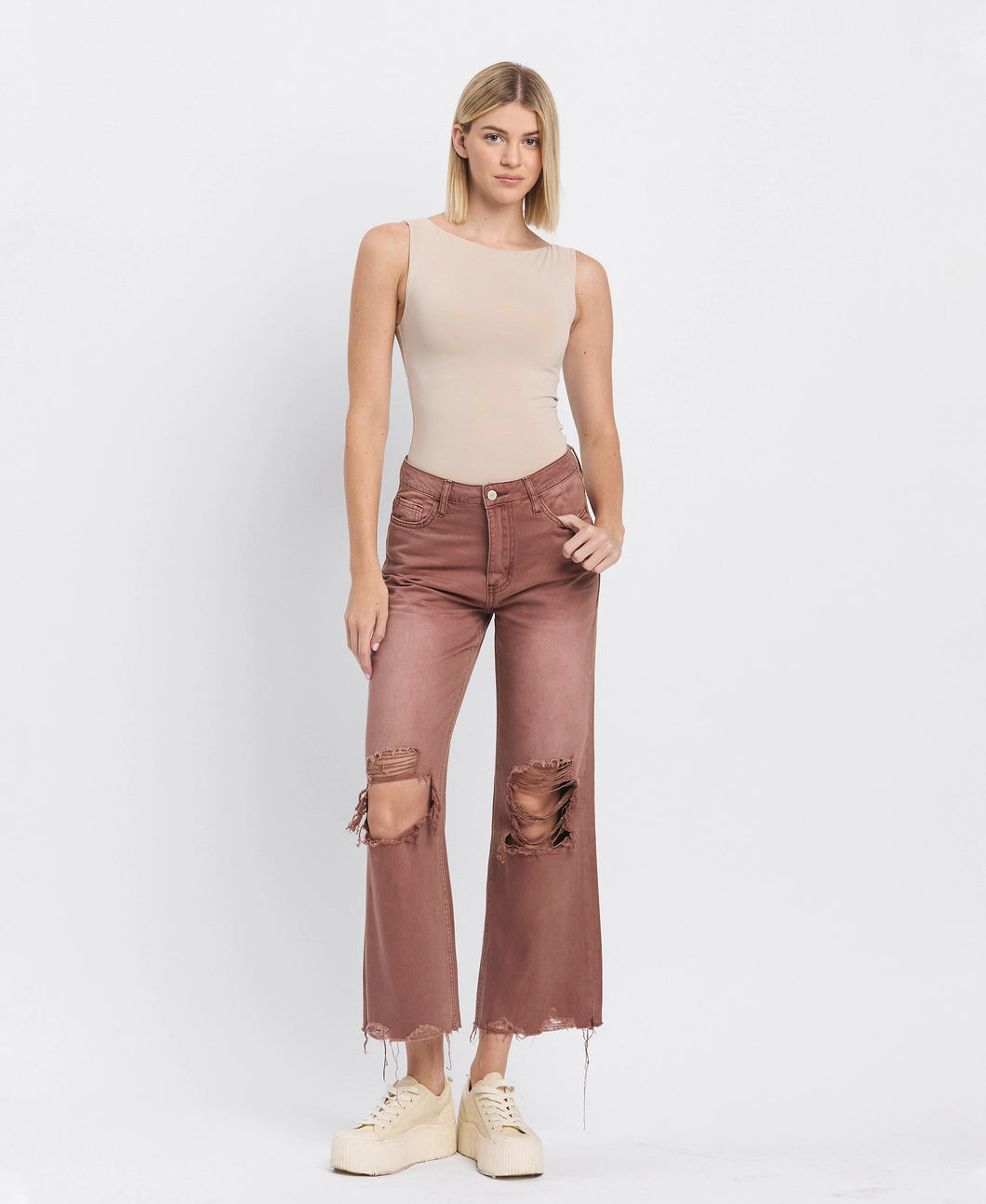 90's Vintage Super High Rise Crop Flare Jeans in Aztec